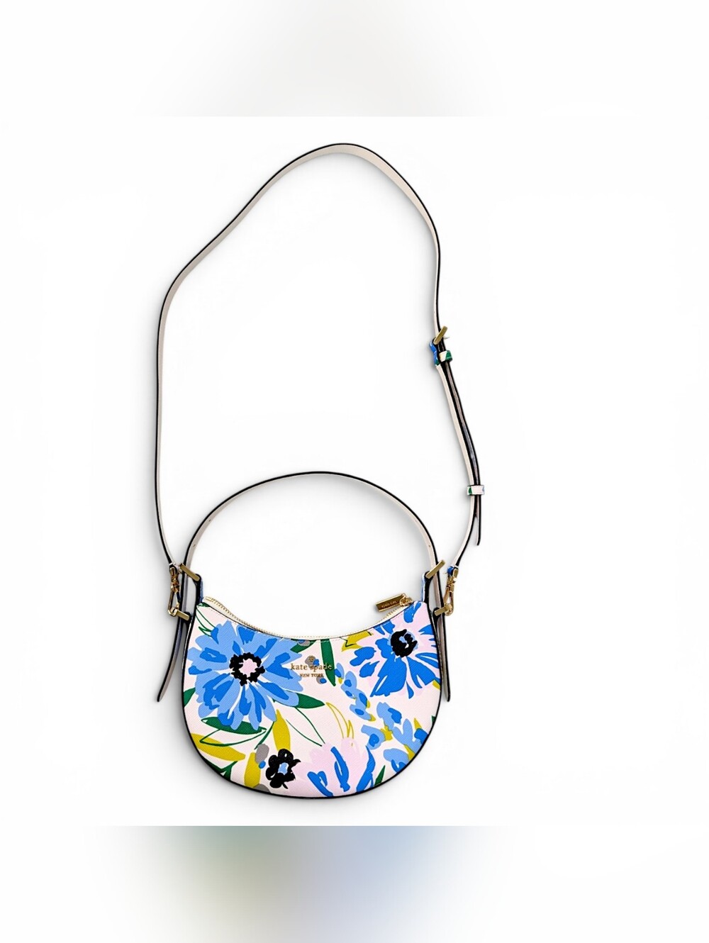 Kate Spade Madison Floral Crescent Crossbody White Purse Handbag Shoulder Strap